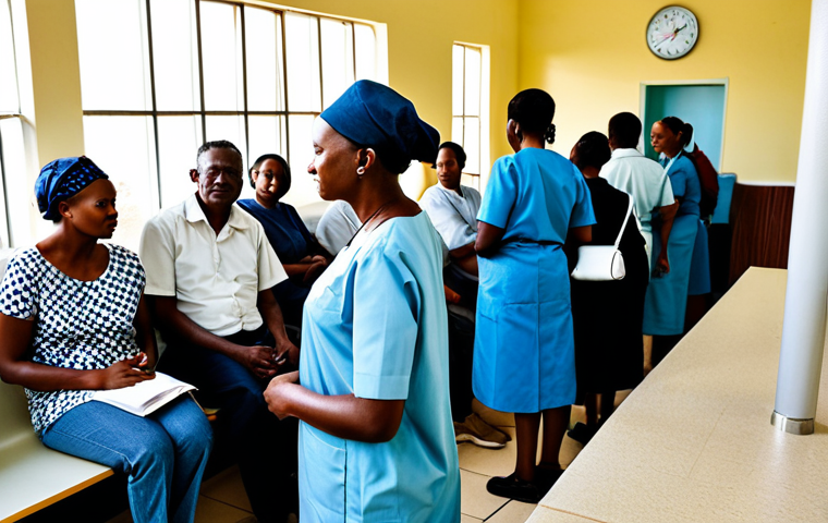 Public Healthcare Scene**

"A busy waiting room in a Namibian public hospital, showing diverse people of all ages, fully clothed and in modest attire, waiting patiently, safe for work, appropriate content, perfect anatomy, natural proportions, professional photography, high quality, family-friendly."

**
