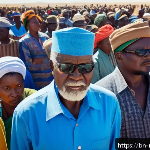 나미비아에서 유명한 인물 - A dignified portrait of Sam Nujoma standing confidently in traditional Namibian attire, surrounded b...