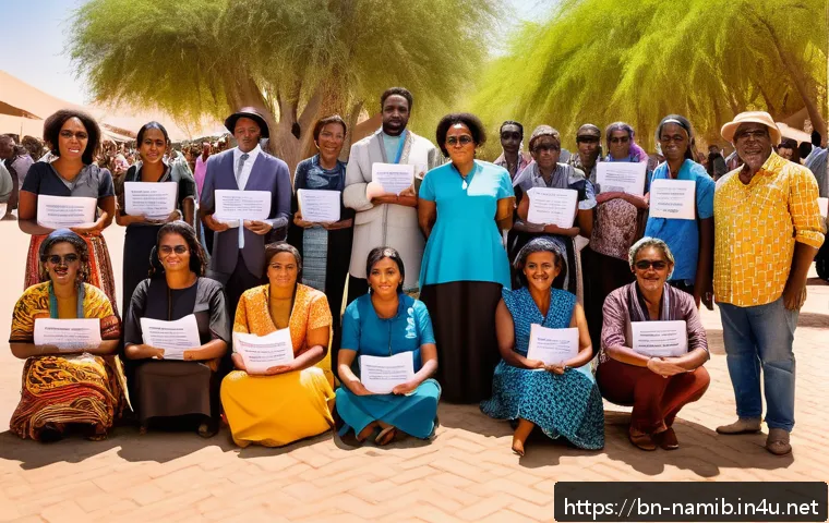 나미비아 출신 작가 및 시인 - A vibrant scene depicting Namibian modern writers engaged in a lively literary festival outdoors, wi...
