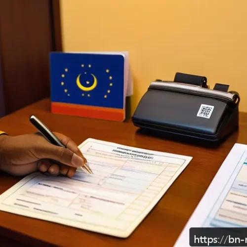나미비아 비자 발급 방법 - A detailed scene of a Bengali traveler carefully filling out a Namibia visa application form at a wo...